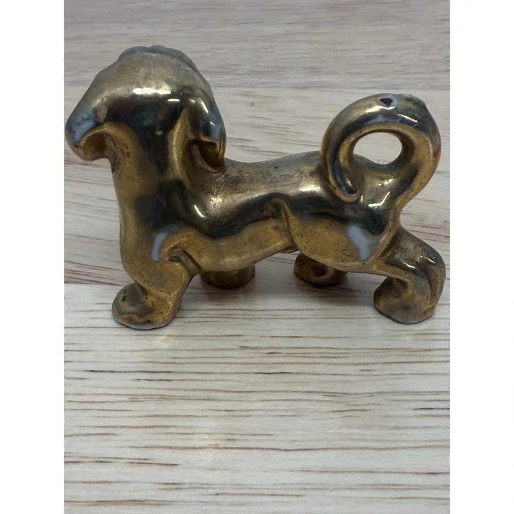Ceramic Gold Colored‎ Dachshund Wiener Dog Miniature Figurine Japan 1950s #AA